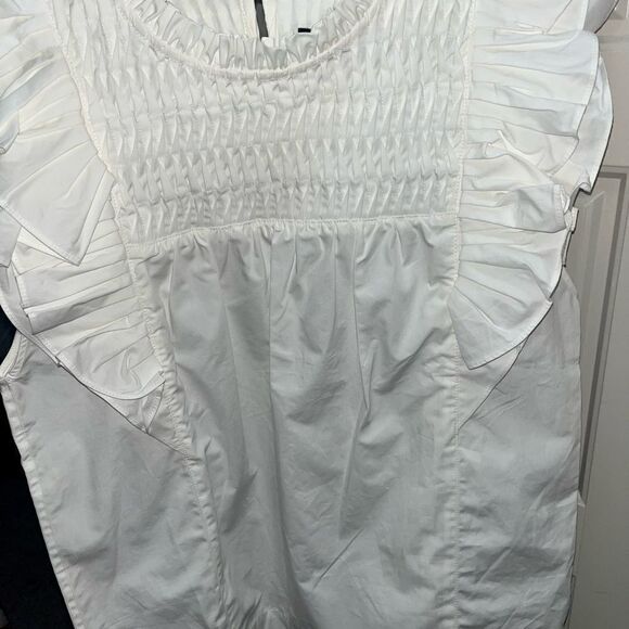 Magali Pascal Odella Off White Ruffle Shirred Yoke Cotton Top Size M NWT - Picture 7 of 10